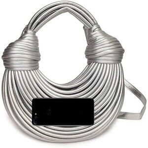 ⚡ Women's Silver Top Handle Leather Clutch Satchel Shoulder Noodles Underarm Bag